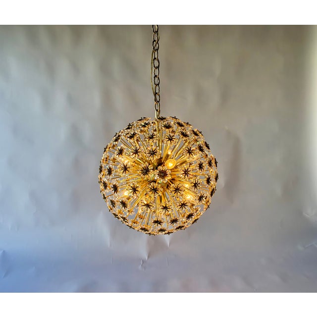 Large 1950s Sputnik Dandelion Chandelier, Brass & Crystal, 11 Bulbs For Sale - Image 16 of 18