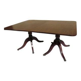English Mahogany Double Pedestal Dining Table with One Leaf c 1830 For Sale