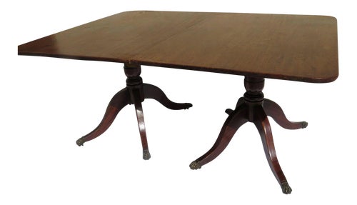 English Mahogany Double Pedestal Dining Table with One Leaf c 1830 - Main Image