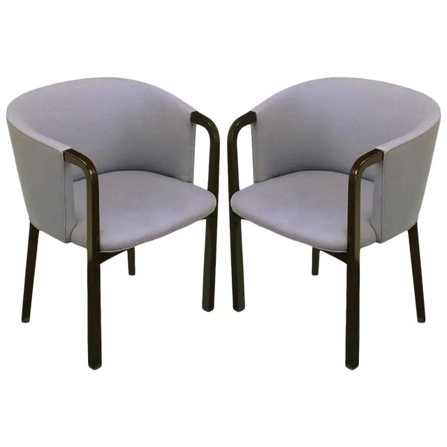 Edward Wormley Mahogany and Grey Wool Barrel Back Chairs - a Pair For Sale