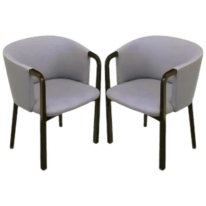 Edward Wormley Mahogany and Grey Wool Barrel Back Chairs - a Pair