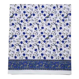 Birds on Vine Flat Sheet, King - Blue For Sale