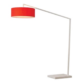 Stretch 87"h 1-Light Arc Lamp, Crimson Red Linen Shade, White Body, Dimmable, for Living Room or Bedroom For Sale