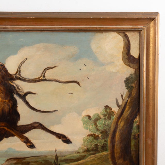 Mid 19th Century Large Original Oil on Canvas of "The Stag Hunt," Spain For Sale - Image 6 of 10
