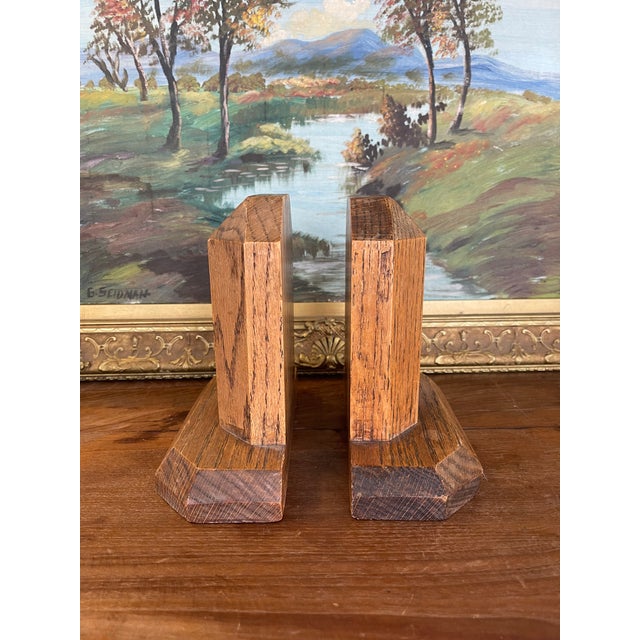 Wood Vintage Handcrafted Bookends With Faceted Beveled Design, Possibly 1980s American Studio Craft For Sale - Image 7 of 11