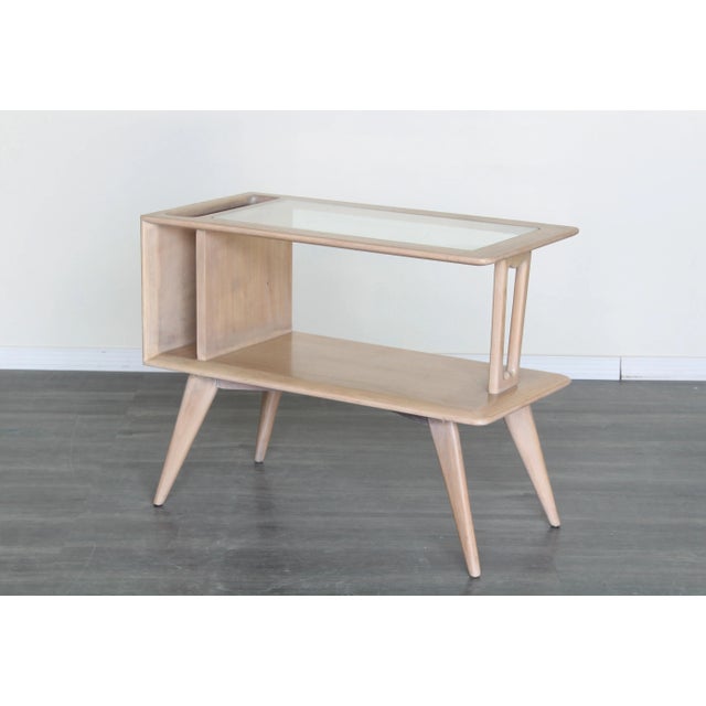 Late 20th Century Late 20th Century Mid Century Walnut Side Table With Glass Top For Sale - Image 5 of 5