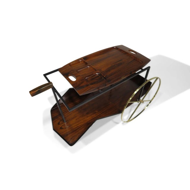 Brass Mid 20th Century Jorge Zalszupin Carrinho De Chá Rosewood Bar Cart Trolley For Sale - Image 8 of 12