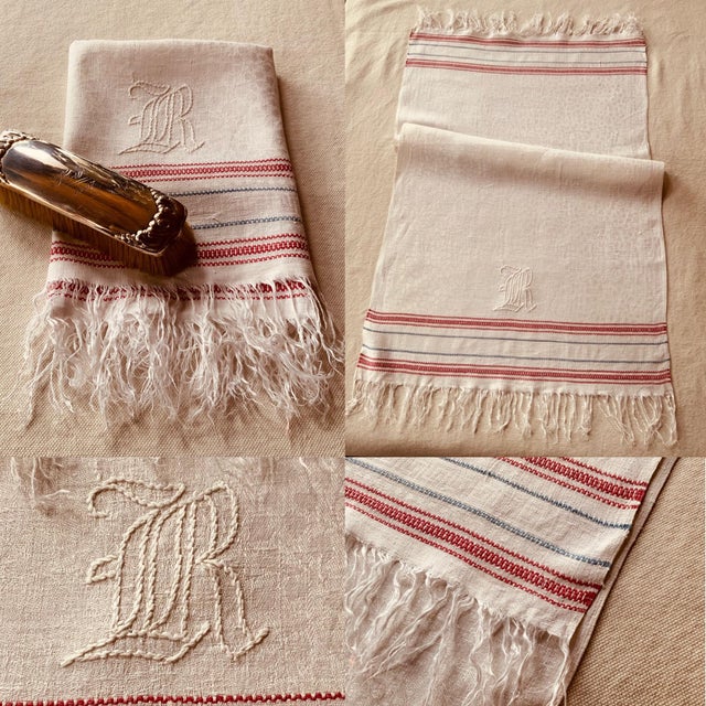 19th Century French Linen Trousseau Towel - Turkey Red Detail For Sale - Image 4 of 12