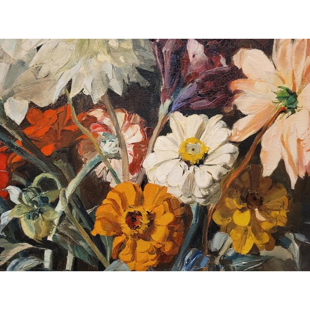 Paul Robert Bazé, Dahlias and Camellias, 1970s, Oil on Board, Framed For Sale - Image 9 of 18