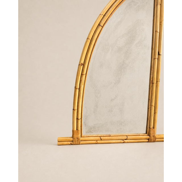 Wood Large Italian Bamboo and Rattan Asymmetrical Arch Mirrors, 1970s, Set of 2 For Sale - Image 7 of 8