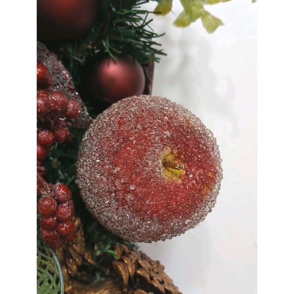 Partridge in Pear Tree Winter Door Wreath Realistic Holiday Crystal Fruit Apple For Sale - Image 9 of 16