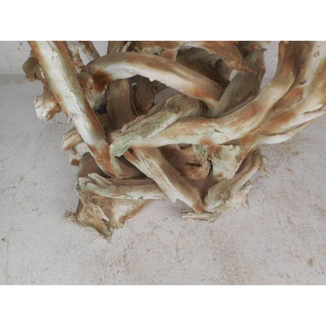 Mid-century Modern Glass Top Driftwood End Table For Sale In New York - Image 6 of 8