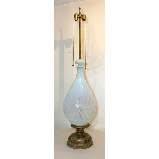 1960s Gigantic Hand Blown Italian Murano Opalescent Lattice Opal Glass Table Lamp Wood For Sale In New York - Image 6 of 15