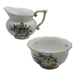 Herend Original Fruits and Flowers (Bfr) 642 Creamer & 684 Open Sugar Bowl Set- 2 Pieces