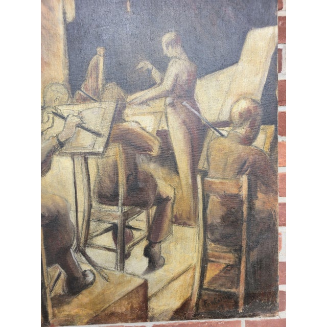 Expressionism 1937 Oil on Canvas Signed Fontaine (Paul Fontaine) Musicians Orchestra Onstage - Possible Carnegie Hall Nyc For Sale - Image 3 of 10