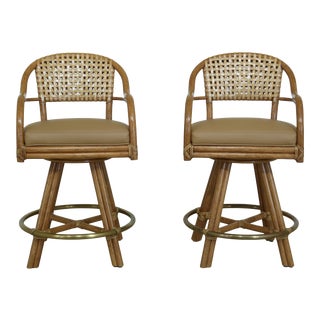 Pair McGuire Mid Century Modern Style Bamboo Bar Chairs For Sale