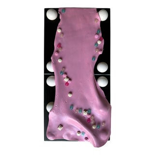 Vera Vizzi, Modular Domino Wall Sculpture in Pink, 2026, Foam Clay with Embedded Game Pieces For Sale