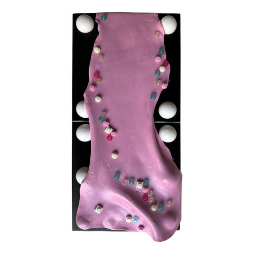 Vera Vizzi, Modular Domino Wall Sculpture in Pink, 2026, Foam Clay with Embedded Game Pieces For Sale