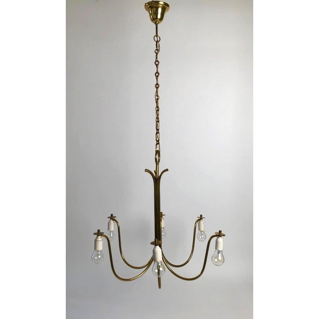 1950s Large Austrian Chandelier with Six Shades in Brass from Josef Frank, 1954 For Sale - Image 5 of 15