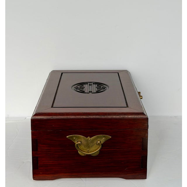 Brown 1950s Chinese Rosewood & Brass Rectangular Jewelry Box For Sale - Image 8 of 9