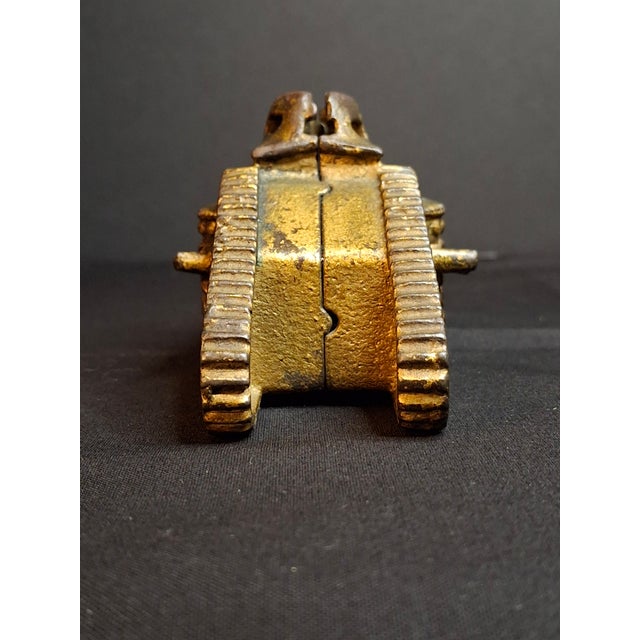 Antique Ac Williams Cast Iron Tank Bank Usa 1918 Wwi Still Penny Bank Gold Paint For Sale - Image 13 of 17
