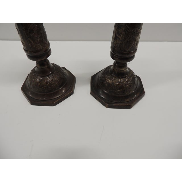 2010s Bronze Color Repousse Style Candle Holders - Set of 2 For Sale - Image 5 of 5