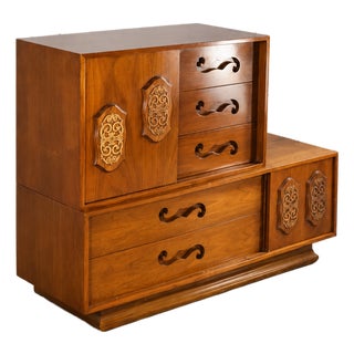 Young Manufacturing 1960's Vintage Mid Century Modern Brutalist 2 Piece Highboy Dresser, Attributed For Sale