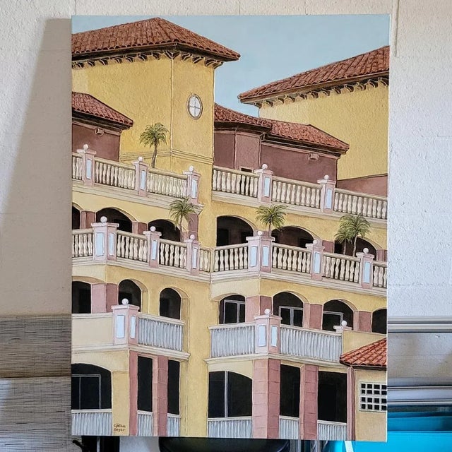 Acrylic painting on tectured canvas with grain and relief surface composition to give it dimension. This building is...