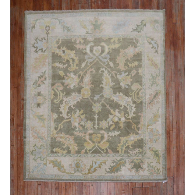 Vintage Traditional Green Brown Oushak Rug - 7'11" x 9'6" For Sale - Image 9 of 9