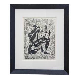 Mid Century Modern Signed Black and White Etching Custom Framed For Sale