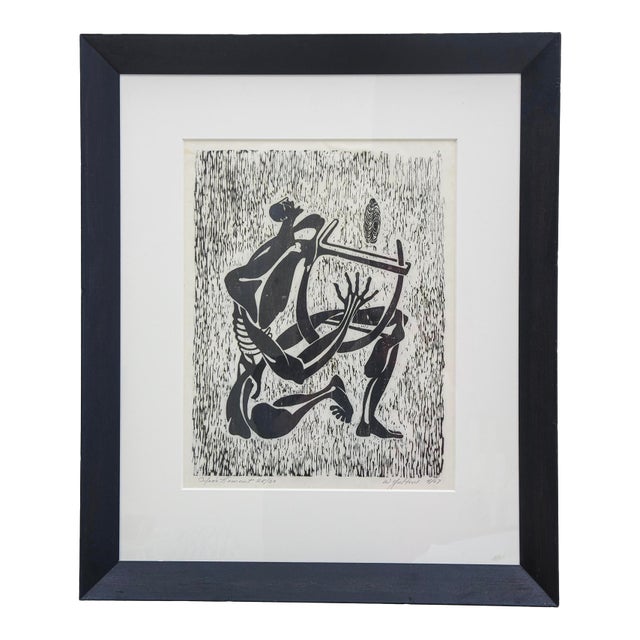 Mid Century Modern Signed Black and White Etching Custom Framed For Sale
