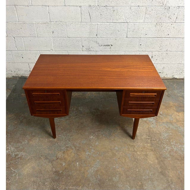 Wood Danish Teak Mid Century Modern Freestanding Desk 1960s Bookshelf Back For Sale - Image 7 of 9