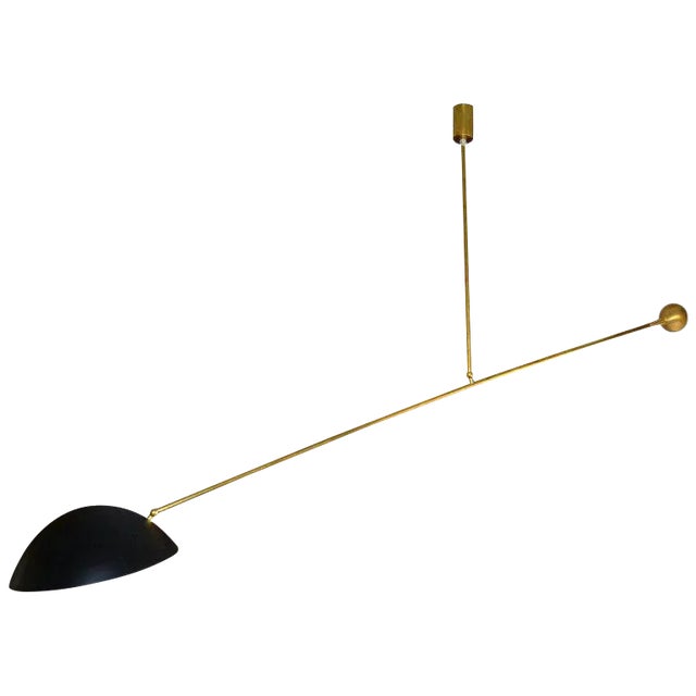 Extra-Large Stilnovo Style Counter Balanced Adjustable Brass & Enamel Light Fixture Chandelier For Sale