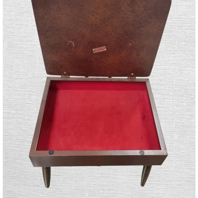 Wood Vintage Midcentury Modern Mens Brown Faux Leather Valet Wardrobe Hanger Storage Chair For Sale - Image 7 of 11