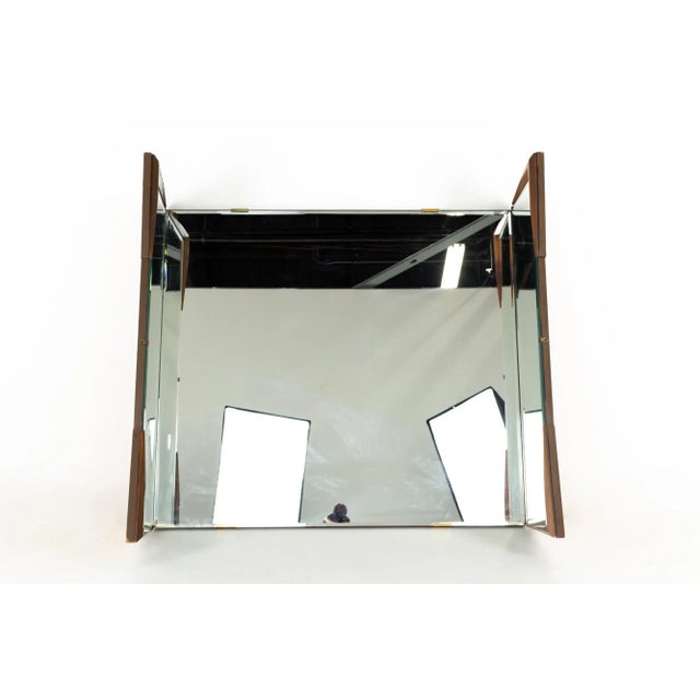 American of Martinsville Albert Parvin for American of Martinsville Style Mid Century Diamond Walnut 3 Way Folding Mirror For Sale - Image 4 of 5