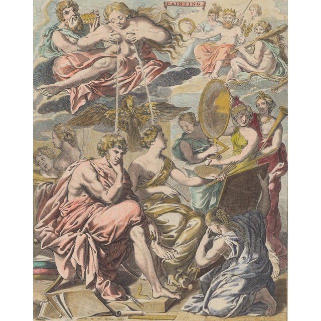 Original hand-colored copper plate engraving by Frederick Hendrik Van Hove titled "The Painting" from Richard Blome's "The...
