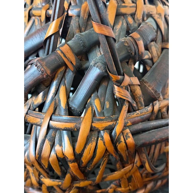 Antique Japanese Smoked Bamboo Basket Ikebana Mingei For Sale - Image 16 of 18