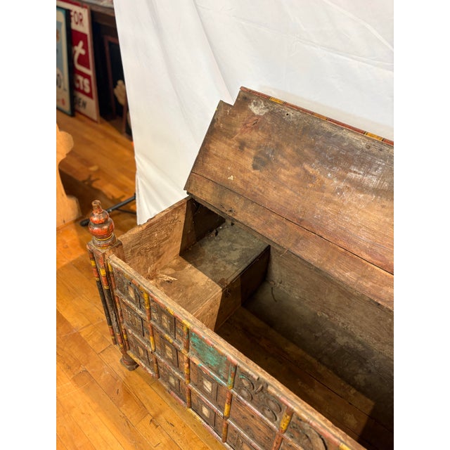 Early 20th Century Rustic Hand-Carved Indian (Damchiya) Style Dowry Chest For Sale - Image 9 of 12