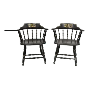 Vintage S. Bent & Bros Black Painted Eagle Colonial Style Pub Chairs - a Pair