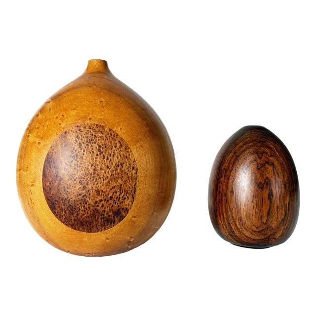 Pair of 1950s Exotic Turned Wood Vessels - Weed Pots For Sale