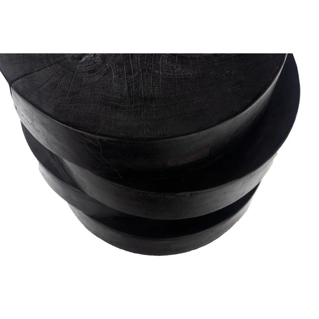 Ebonized Carved Stacked Design Wood Side Table For Sale In Dallas - Image 6 of 6