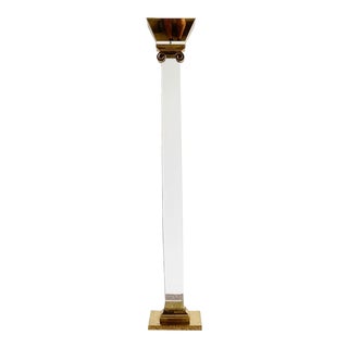 Hollywood Regency Lucite and Brass Pillar Floor Lamp For Sale