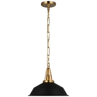 Chapman & Myers for Visual Comfort Signature Layton 14" Pendant in Antique-Burnished Brass with Matte Black Shade For Sale
