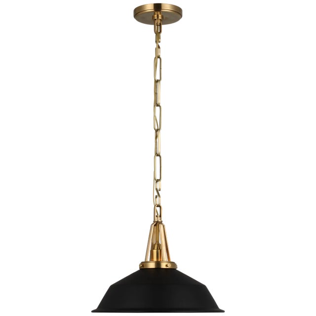 Chapman & Myers for Visual Comfort Signature Layton 14" Pendant in Antique-Burnished Brass with Matte Black Shade For Sale