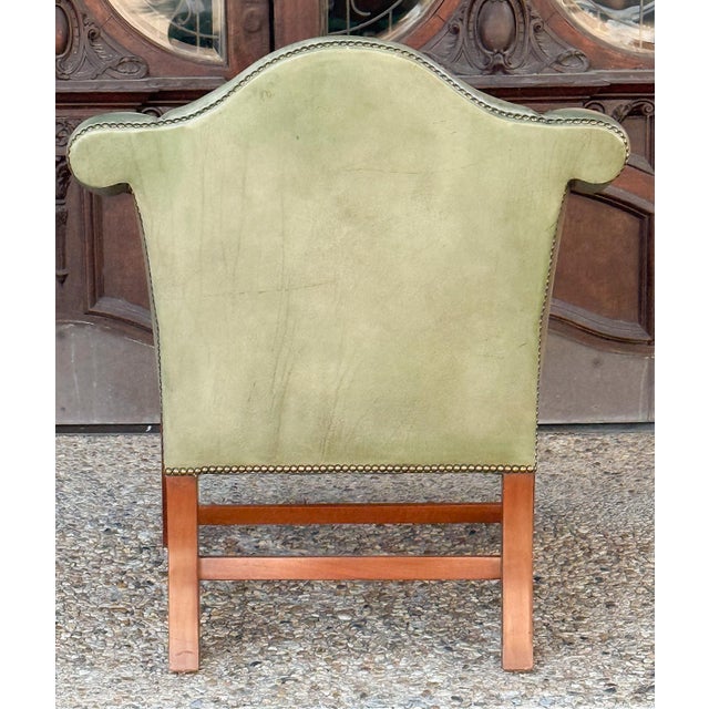 English Wing Back Chair of Upholstered Leather and Walnut For Sale - Image 9 of 9