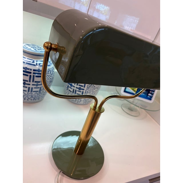 Contemporary Army Green Lacquer Brass Modern Banker Desk Lamp For Sale - Image 9 of 16