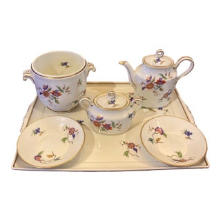 Late 20th Century Richard Ginori Italy Floral Porcelain Tea Service Set With Tray, Sugar, Creamer & Saucers - Set of 6 For Sale