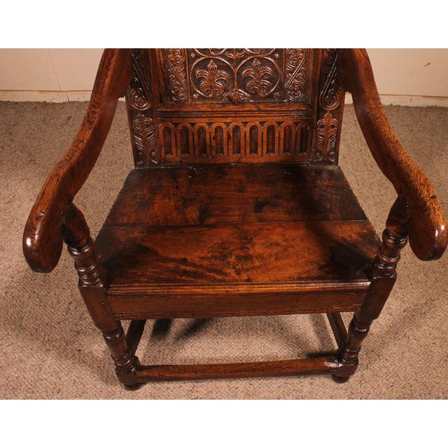 Early 17th Century Charles I Joined Oak Armchair For Sale - Image 6 of 15