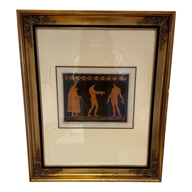 18th Century Neoclassical Aquatint Engraving No. 38 | Hamilton Collection | Greek Vase Scene | Double Matted Gold Frame [sh.104.b.5050] Reproduction For Sale