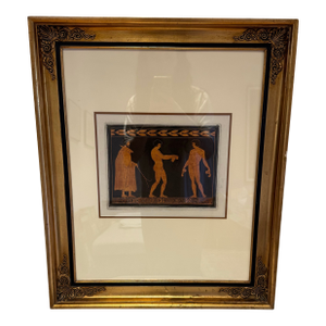 18th Century Neoclassical Aquatint Engraving No. 38 | Hamilton Collection | Greek Vase Scene | Double Matted Gold Frame [sh.104.b.5050] Reproduction